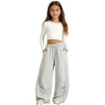 thumbnail image 5 of mgoYE Girls Pants Baggy Sweatpants for Teen Girls Oversized Wide Leg Loose Sweat Pants Elastic High Waist Drawstring Athletic Casual Joggers|Light Gray 6-7 Years, 5 of 6