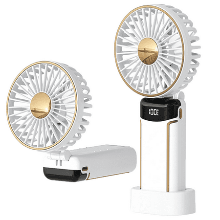 

Portable Handheld Fan Mini Fan Rechargeable 5000mAh 90° Adjustable 5 Speed Wind Display Electricity in Real Time USB Rechargeable Foldable Fan Quiet Fan with Power White