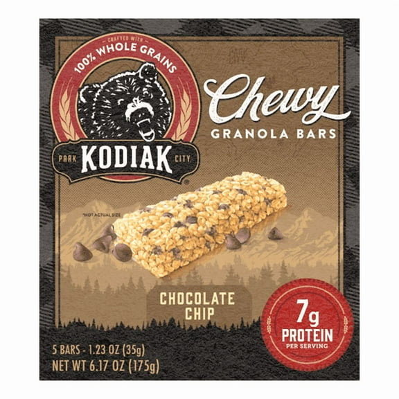 Kodiak Chocolate Chip Chewy Protein Granola Bars, 1.23 oz, 5 Count pack of 2
