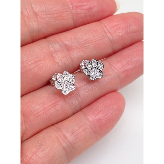 Paw Print Stud Earrings 2Ct Round Cut Lab Created VVS1/D Diamond 14K White Gold Plated 925 Silver