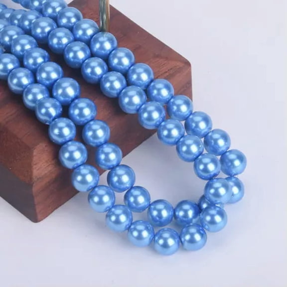 U8MO 105pcs/strand 8mm Round Pearl Coated Glass Beads For Jewelry Making DIY Bracelet-Blue