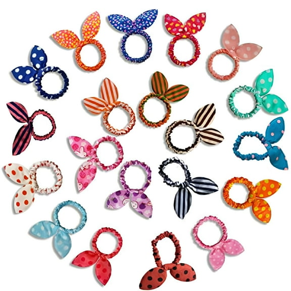 VANIDO Toddler Girls Small Elastic Bow Hair Ponytail Holder and Scrunchie, Multicolor, 22 ct