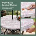thumbnail image 5 of Round Outdoor Tablecloth with Umbrella Hole and Zipper, Pink Palm Tree Summer Tablecloth with Elastic Waterproof, Beach Tropical Botanical Coastal Patio Table Covers for 31" - 35" Picnic Pool Tables, 5 of 9