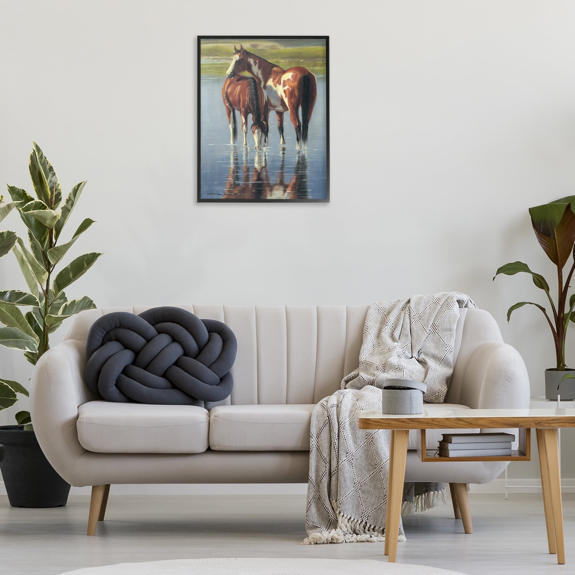 Stupell Industries Horse & Foal Splashing Animals & Insects Painting Black Framed Art Print Wall Art, 24 x 30