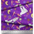 thumbnail image 2 of Soimoi Purple polyester Crepe Fabric Stars & Rocket Galaxy Print Fabric by the Yard 52 Inch Wide, 2 of 3