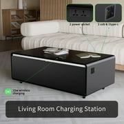 Livtab Smart Coffee Table with Built in Fridge, Bluetooth Speakers, Wireless Charging, Outlets, RGB Light, Black