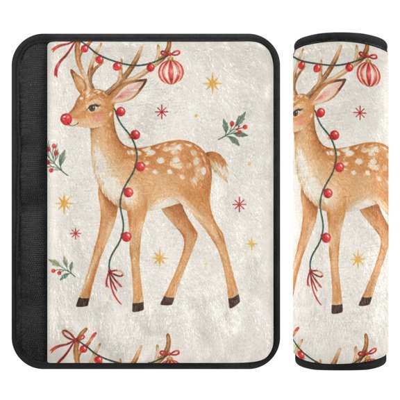 Seat Belt Cover 2 Pack Soft Xmas Deer Printed Seatbelt Cover Car Seat Strap Shoulder for All Cars