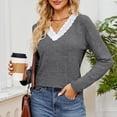 thumbnail image 4 of Top de otoño con cuello en V y empalme de encaje para mujer Top básico de manga larga holgado para mujer Camiseta de manga larga con cuello en V para mujer Top básico holgado ANGGREK  Otros, 4 of 7