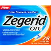 Zegerid OTC Heartburn Relief 24 Hour Stomach Acid Reliever with Omeprazole and Sodium Bicarbonate, Capsules, 28 Count