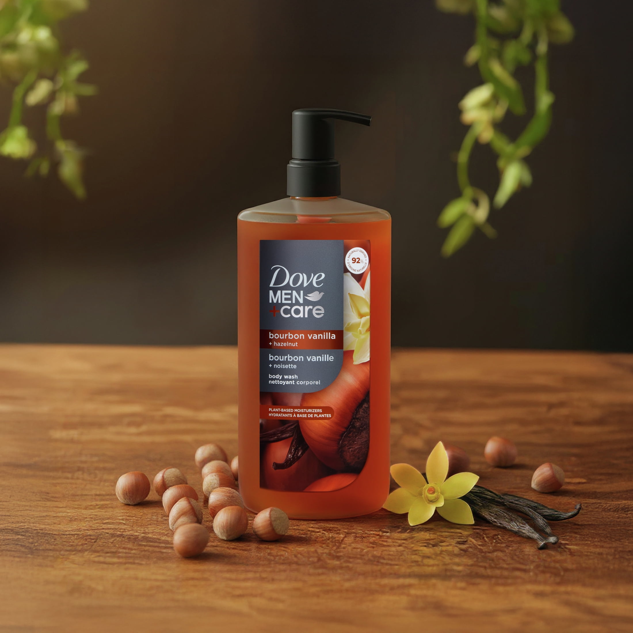 Dove Men+Care Moisturizing Body Wash for Men Bourbon Vanilla + Hazelnut Plant-Based Cleanser, 26 fl oz