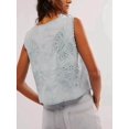 thumbnail image 4 of Women Tie Front Vest Floral Eyelet Embroidered Tank Y2K Sleeveless V Neck Crop Shirt Top Light Blue S, 4 of 7