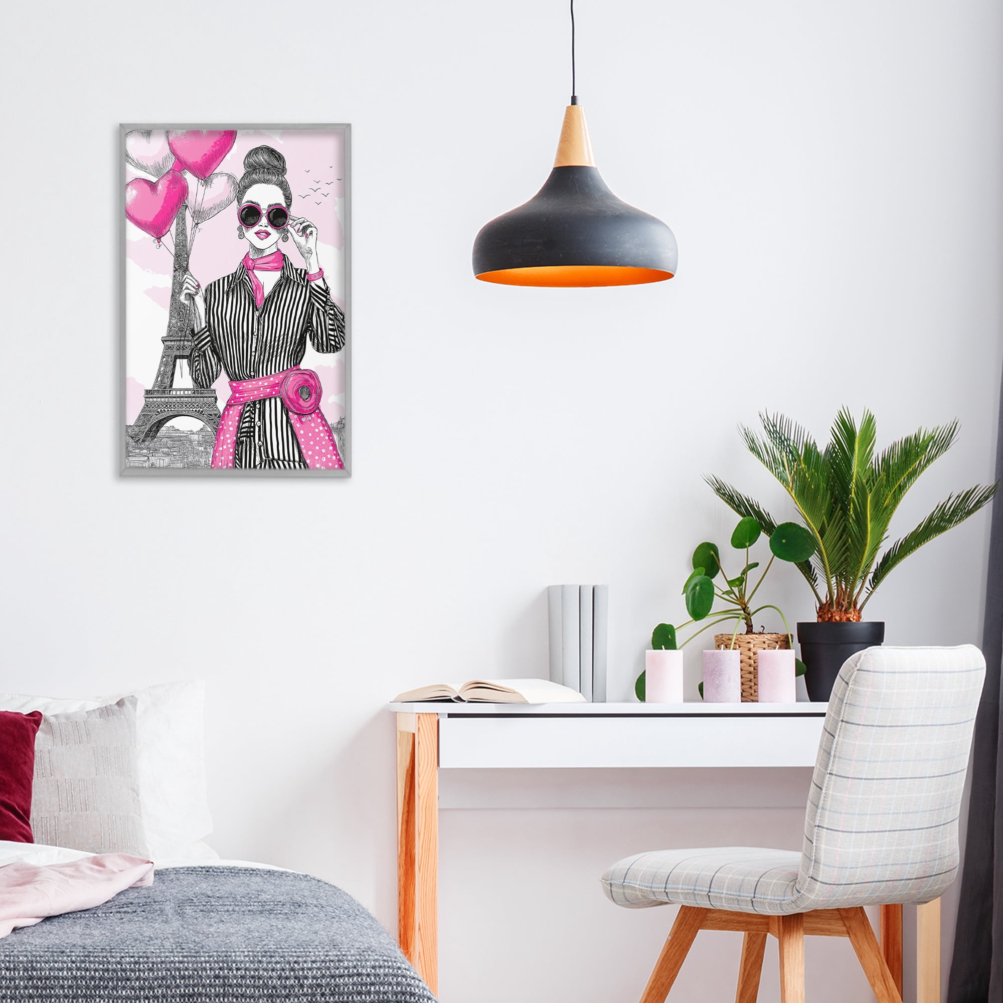 Stupell Industries Parisian Chic Woman with Balloons Gray Framed Giclee Art, design by Jess Stempel