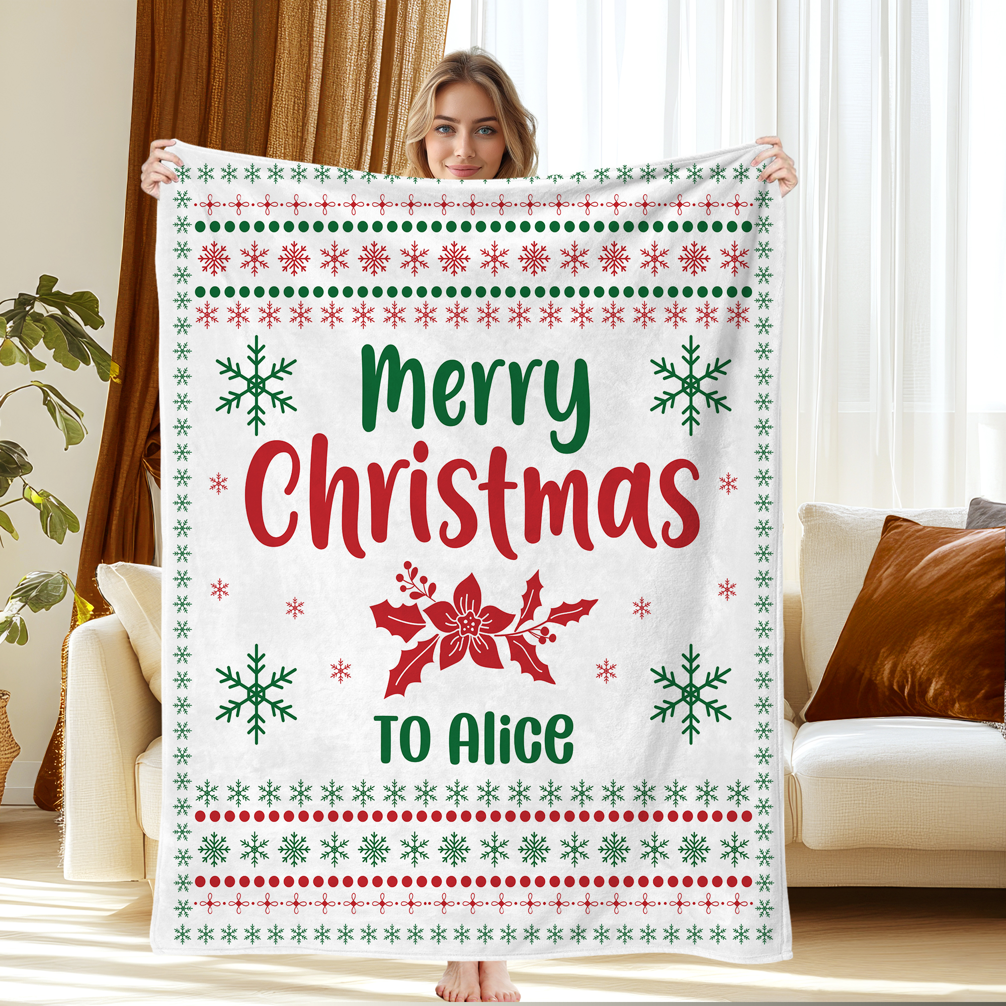 JML USA Custom Christmas Soft Flannel Blanket and Throw, Personalize with Texts and Festive Elements, Eco-Friendly, Multiple Sizes, Quick Shipping