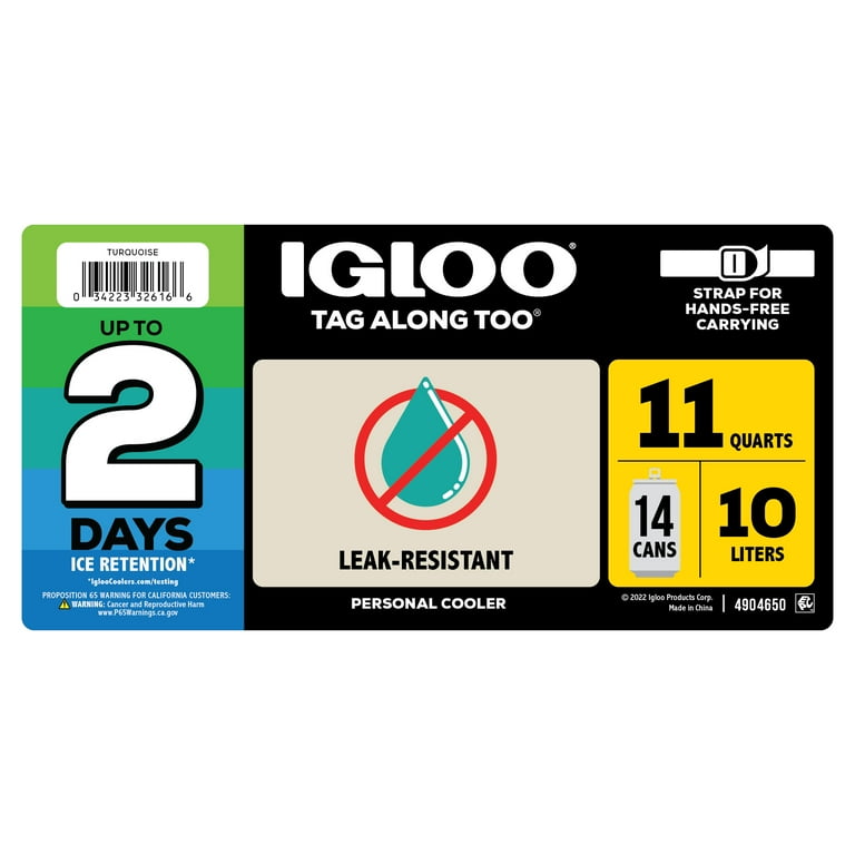 Igloo Tag Along Too 11 QT Hard Side Turquoise Blue Cooler