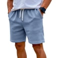 thumbnail image 6 of Domuza Men's Waffle Knit Shorts Casual Classic Fit Elastic Wais Drawstring Summer Beach Shorts with Pockets Blue L, 6 of 6
