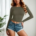thumbnail image 2 of Fiaer.Womens Long Sleeve Slim Fit Cropped T Shirts.Womens Crew Neck Plus Size Trendy Tshirts.Going out Basic Tops for Women Army Green XXL, 2 of 5