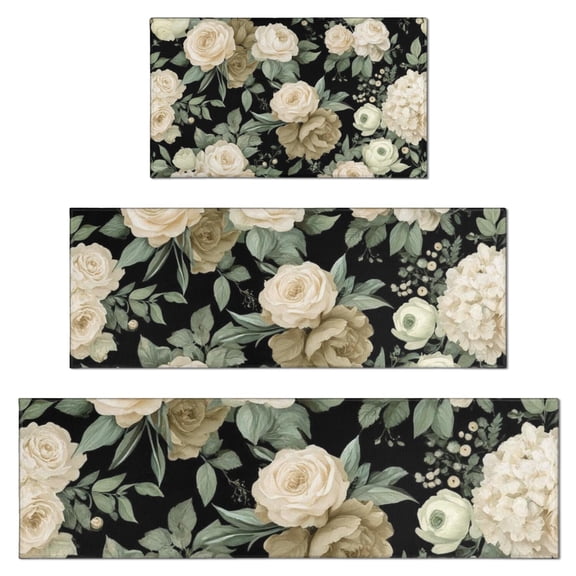 Pioneer Flower Floral Print Pattern Kitchen Rugs Sets Of 3,Kitchen Runner Rugs Non Skid Washable,Decorative Kitchen Floor Mats for Kitchen,Sink,Laundry,17"x30" 17"x47" 17"x59"