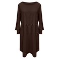 thumbnail image 4 of CHOK Cyber&Monday Deals Robes pour Femmes 2023 Manches Évasées Tunique Fluide Smockée en Coton Lin Robes Manches 3/4 Col Rond Solide Été Mini Robe Formelle Café TTTTG Liquidation un, 4 of 5
