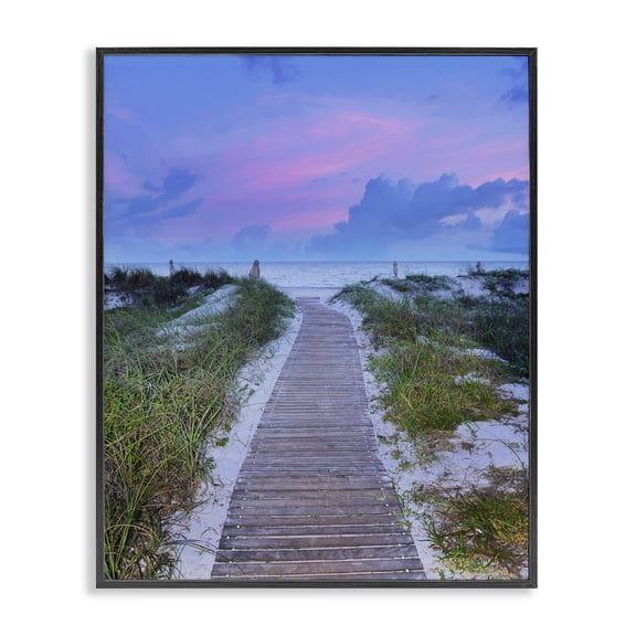 Stupell Industries Rustic Lodge Cool Beach Sunset Pink Sky Wooden Plank Path Black Framed Giclee Art, 11 x 14, by Jack Reed