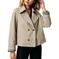 thumbnail image 3 of Tqcoqu Cropped Trench Coat for Women,Long Sleeve Double Breasted Lapel Casual Loose Fit Jackets with Pockets, 3 of 10