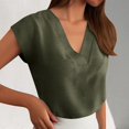 thumbnail image 2 of Women Summer Tops Women Tops Cap Sleeve Textured Dressy Casual V Neck Shirts 2025 Summer Business Work Blouses Outfits Short Sleeve Athletic Thin Womens Tee Shirts Blouses for Fashion Army Green 2XL, 2 of 5