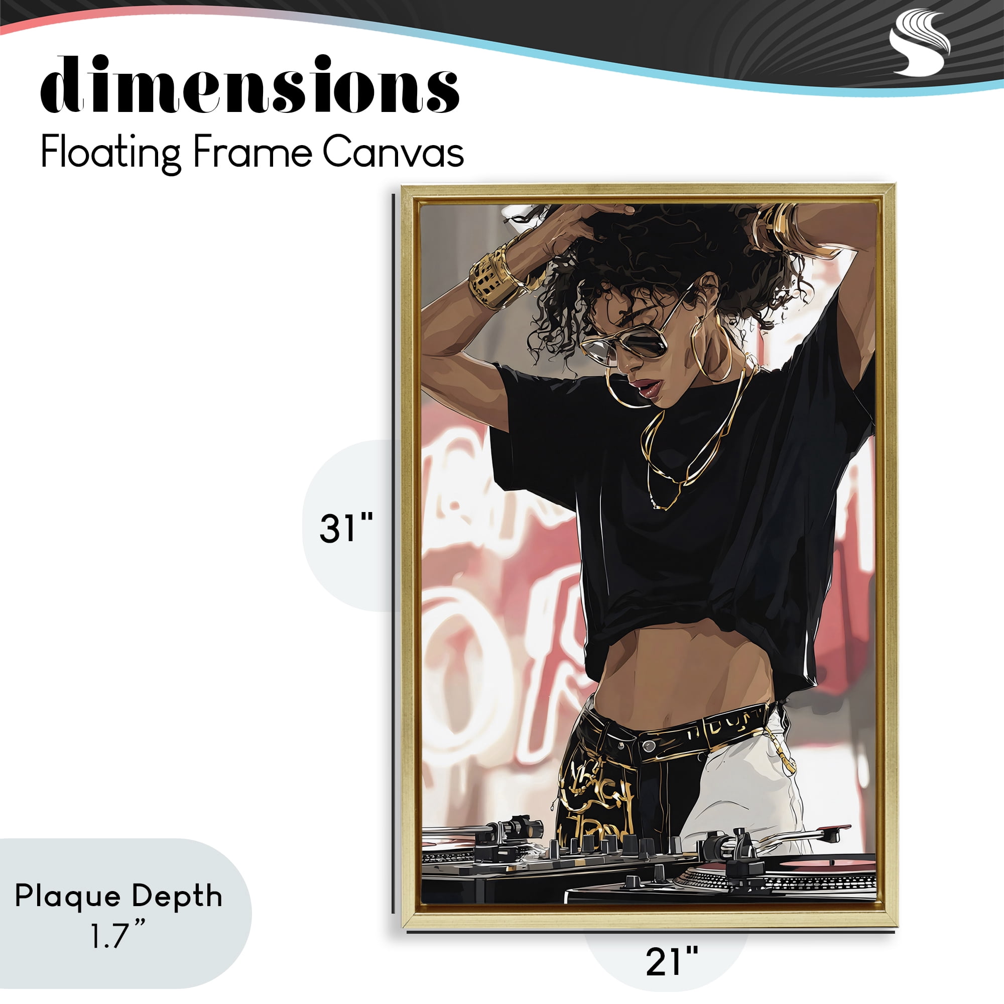 Stupell Industries Trendy Female DJ Musician Gold Framed Floater Canvas Wall Art, design by Franklyn Gregory