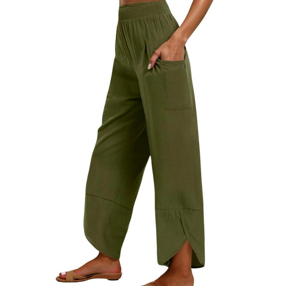 Luogg Women's Casual Pants Lightweight Stretchy Elastic Waist Comfortable Pocketed Trousers For Everyday Relaxation Fashion Pants Suitable For Summer Wear Women’s Plus Size Casual Pants