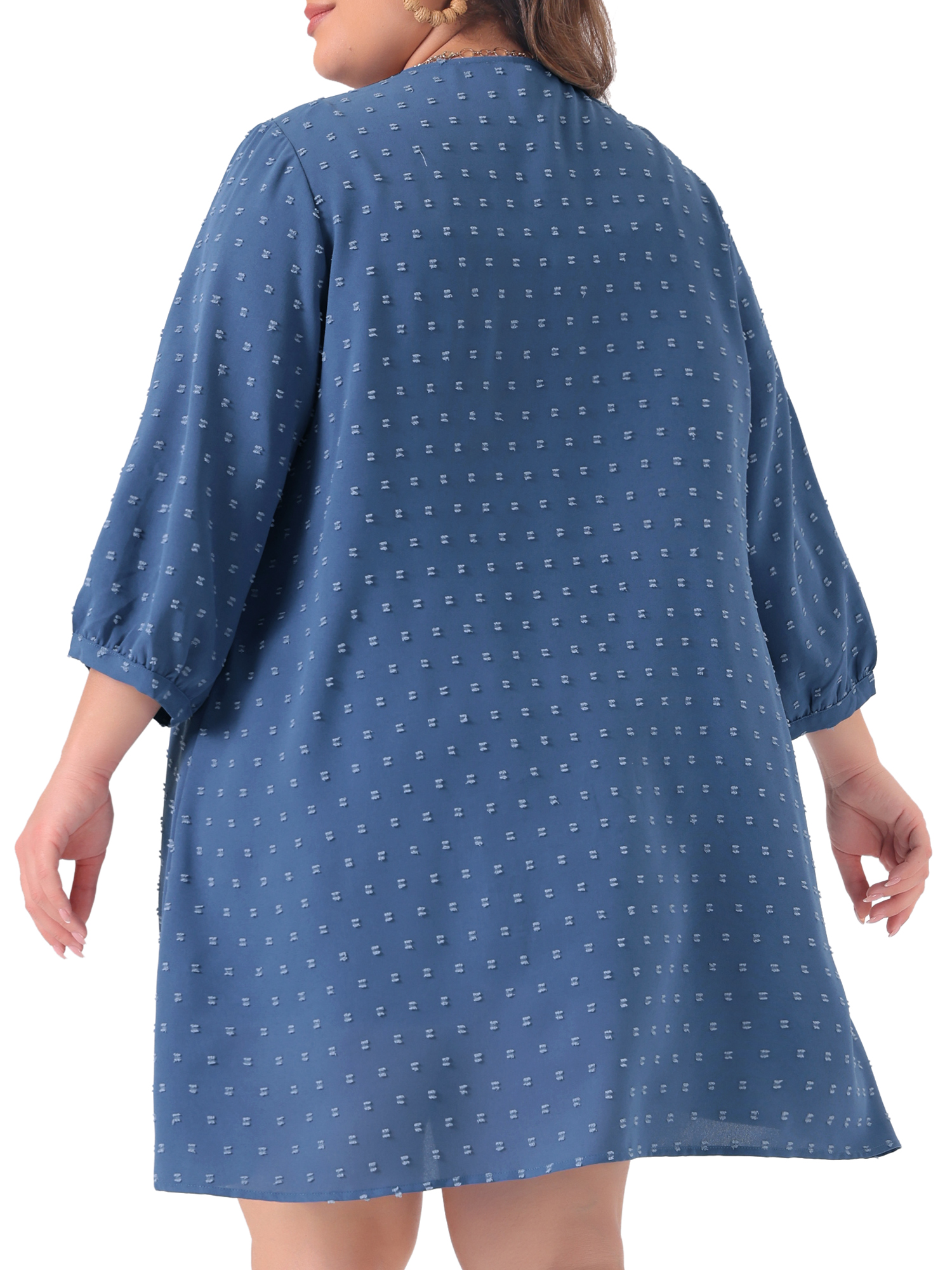 DARING DIVA Plus Size 3/4 Sleeve Swiss Dots Cover Up Cardigan 2X Blue