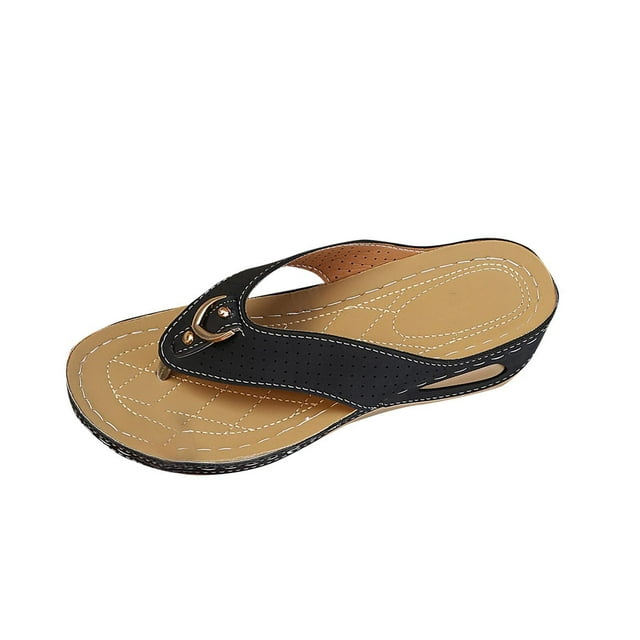 Wedge Sandals for Women Flip Flops Slide Open Toe Soft Sole Non Slip Breathable Beach Thong Shoes Black
