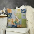 thumbnail image 2 of Cartoon Flannel Fleece Pillow Cushion Cover, Patchwork Style Design Bunny Rabbit Flowers Stripes, Decorative Square Accent Pillow Case, Pale Green Slate Blue, 2 of 5