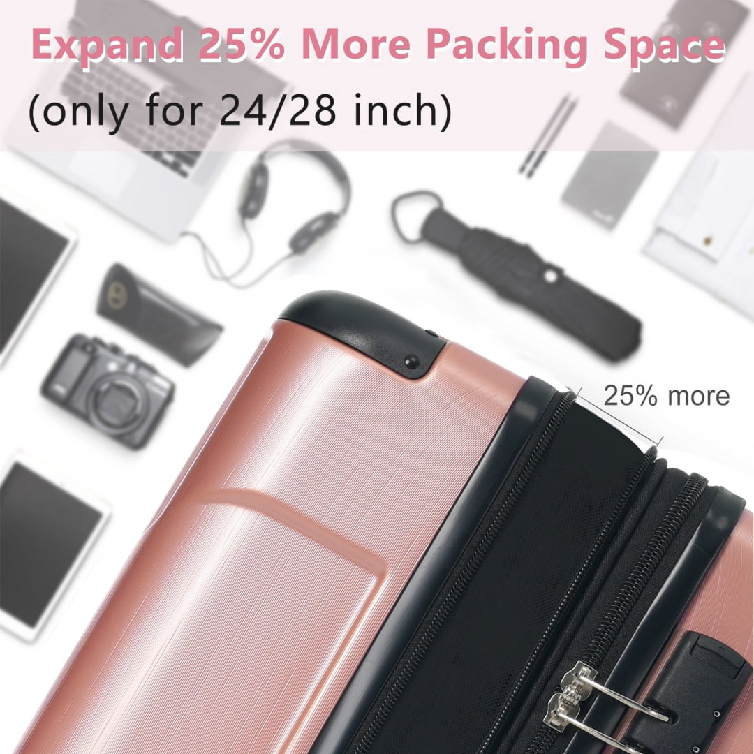 Yougu 28" Lightweight Hardshell Luggage ABS Suitcases with Double Wheels, Expandable Checked , (Rose Pink)