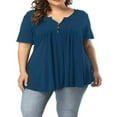 thumbnail image 1 of CHOK Tuniques à Boutons Henley à Col en V pour Femmes Grande Taille, Hauts Décontractés à Manches Courtes, Chemisiers, 1 of 7