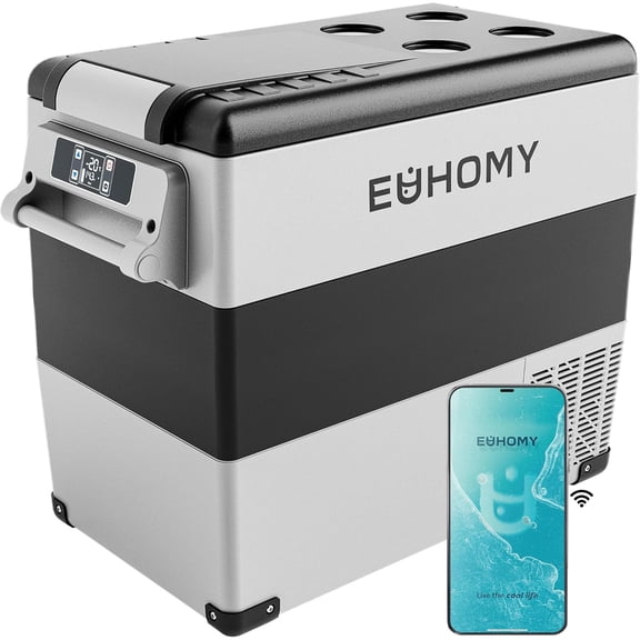 MRY 59QT (55L) 12V Portable Refrigerator, Electric Cooler with APP Control, -4°F~68°F, 12/24V DC & 100-240V AC, Freezer for Camping, Travel, Truck, Home