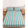 thumbnail image 2 of Cal.King Size Fitted Sheet Set - Teal Brown Striped 3 Piece Bedding Sets 16" Deep Pocket Fitted Sheet with 2 Pillowcases, Modern Farmhouse Vertical Stripes Brushed Microfiber Hotel Luxury Bed Sheets, 2 of 9