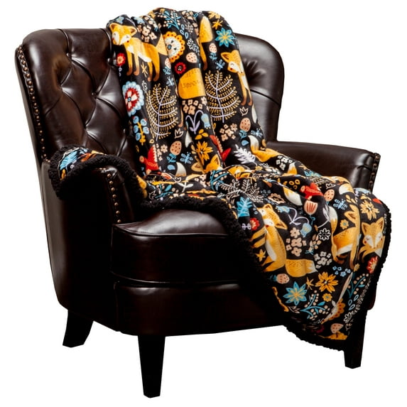 Chanasya Gold Fox Lush Nature Vibrant Color Print Decorative Fleece Throw Blanket - Super Soft Cozy Snuggly Luxurious Chick Plush Sherpa for Bed Couch Sofa Chair Office ( 50 x 65 Inches ) - Black