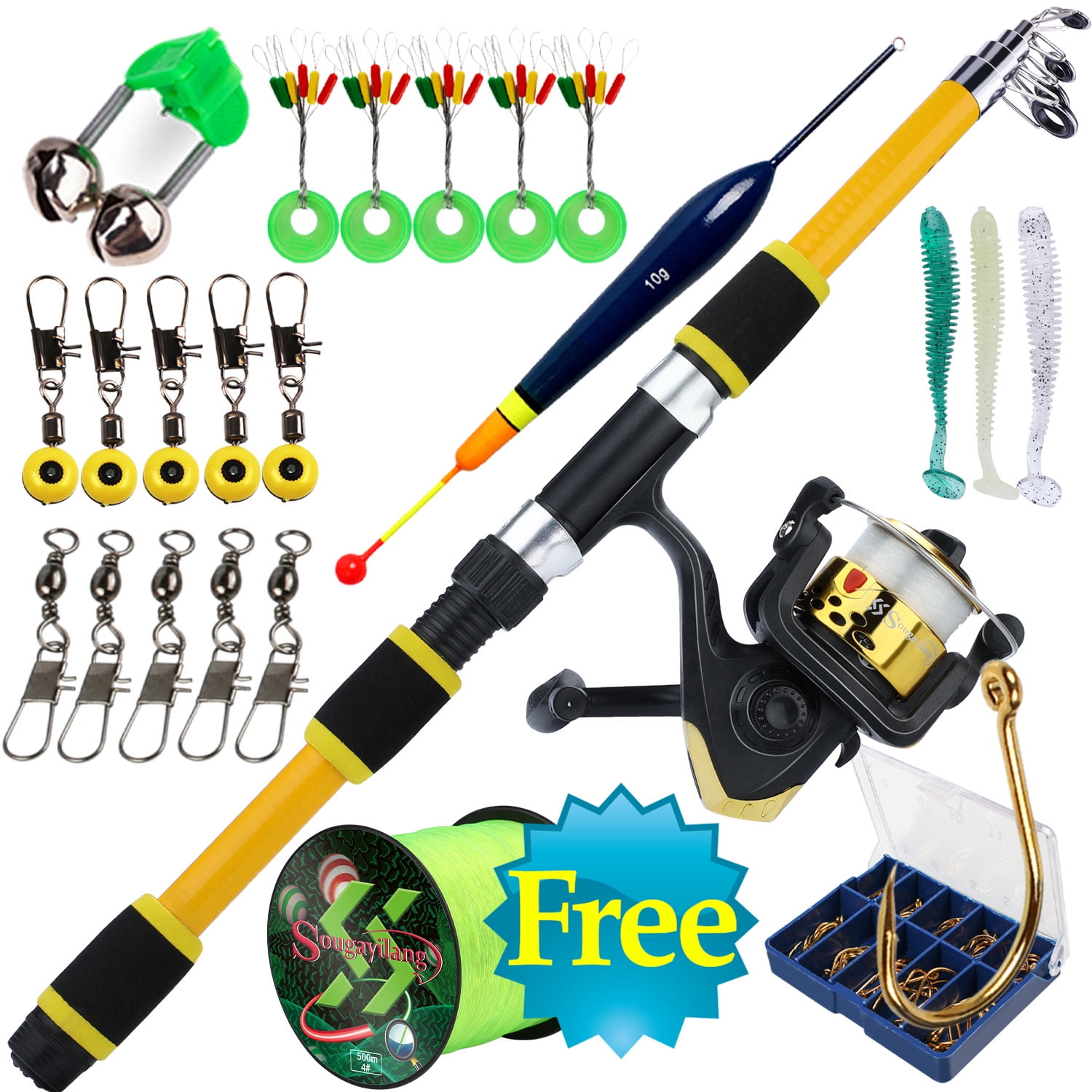 Sougayilang Fishing Rod Combo Full Kit 5.9ft Travel Telescopic Fishing