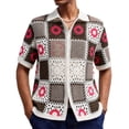 thumbnail image 6 of YueHuiYing Men's Knit Sweater with Crochet-Style Detail Solid Color Summer Short-Sleeve Cardigan Pullover Top, 6 of 9