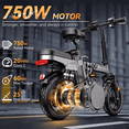 thumbnail image 4 of DTTZH 750W Folding Electric Bike for Adults, 20MPH, 60 Miles, 48V/15Ah Removable Battery, 14" Tires Ebike, Electric Mini Bike, UL 2849 Certified, 4 of 10