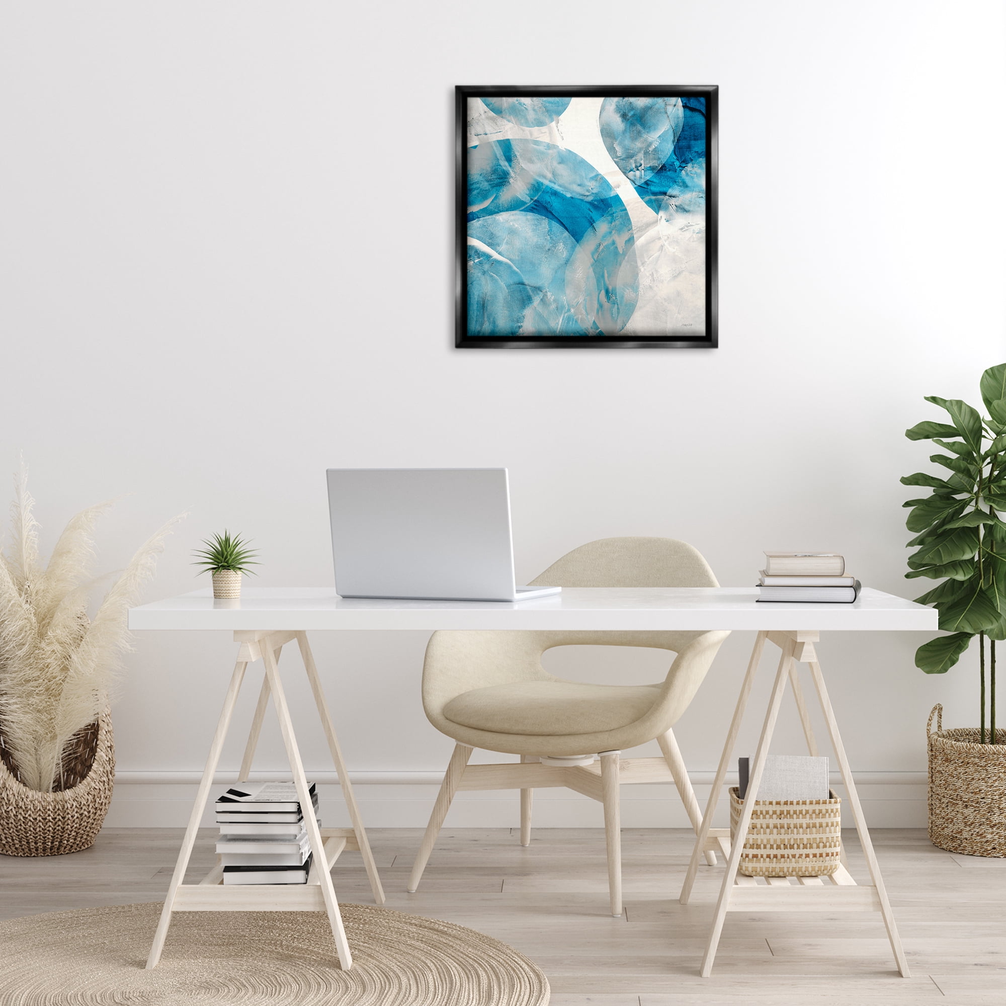 Stupell Industries Opaque Blue Spheres Abstract Painting Black Floater Framed Canvas Art Print Wall Art, 25 x 25