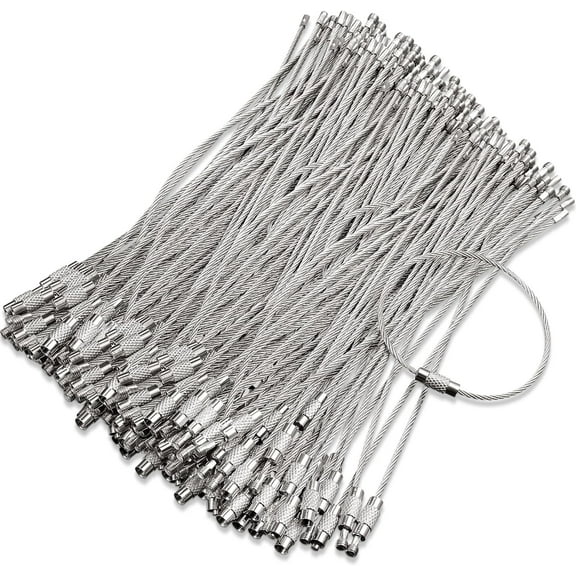 150 Pieces Wire Keychain Cable Stainless Steel Key Rings Loop Wire Cable Braided Steel Key Chain