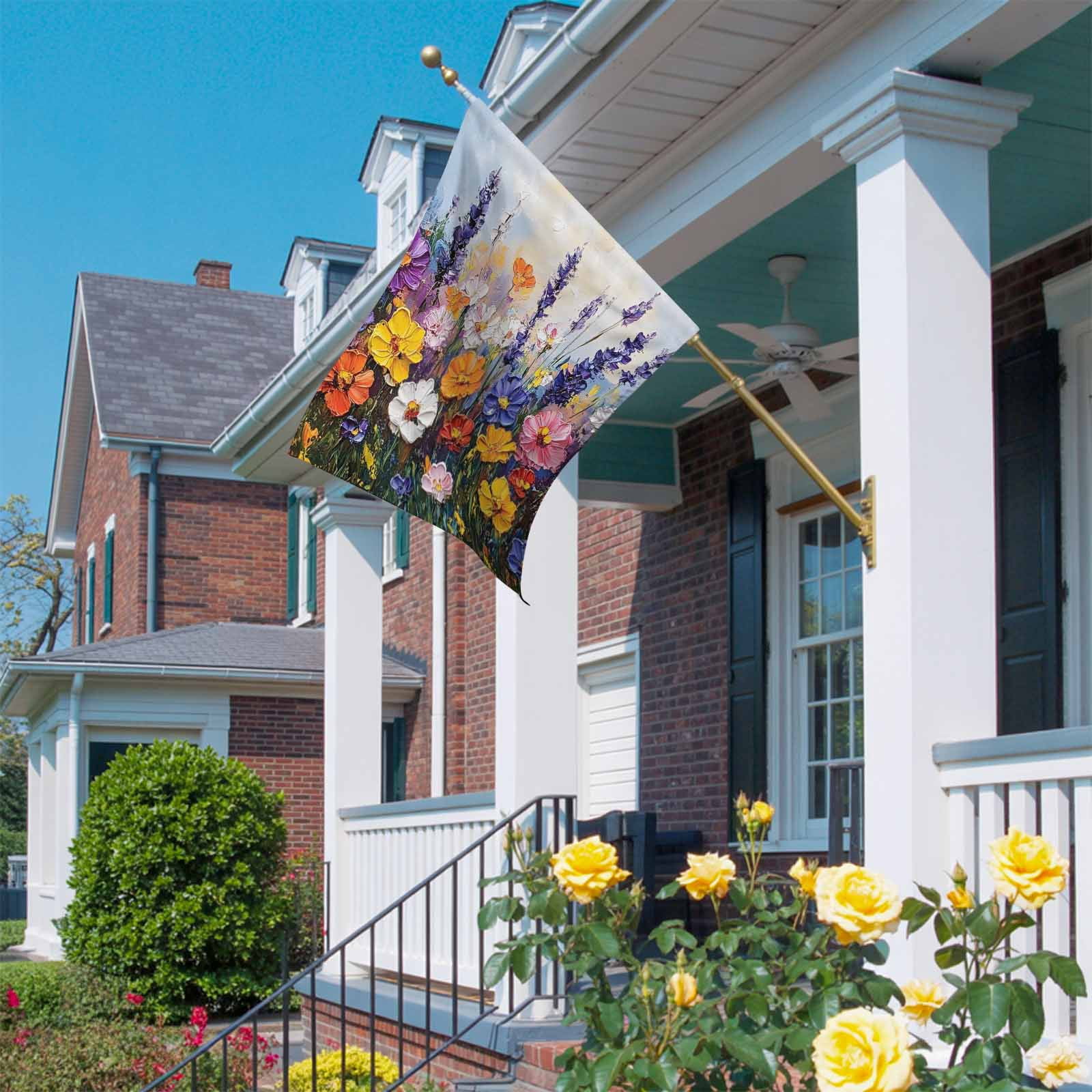 Spring Florals House Flag 28 x 40 Inches, Vintage Lavender Oil Painting Floral Weather Proof Outdoor Patio Flags Double Sided Small House Decoration for Yard Lawn Outside Home