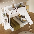 thumbnail image 4 of Harper & Bright Designs Twin over Full Bunk Bed with Slide and Wardrobe, Space Saving Wood Bunk Bed Frame with Storage Staircase & Open Shelf, White, 4 of 12