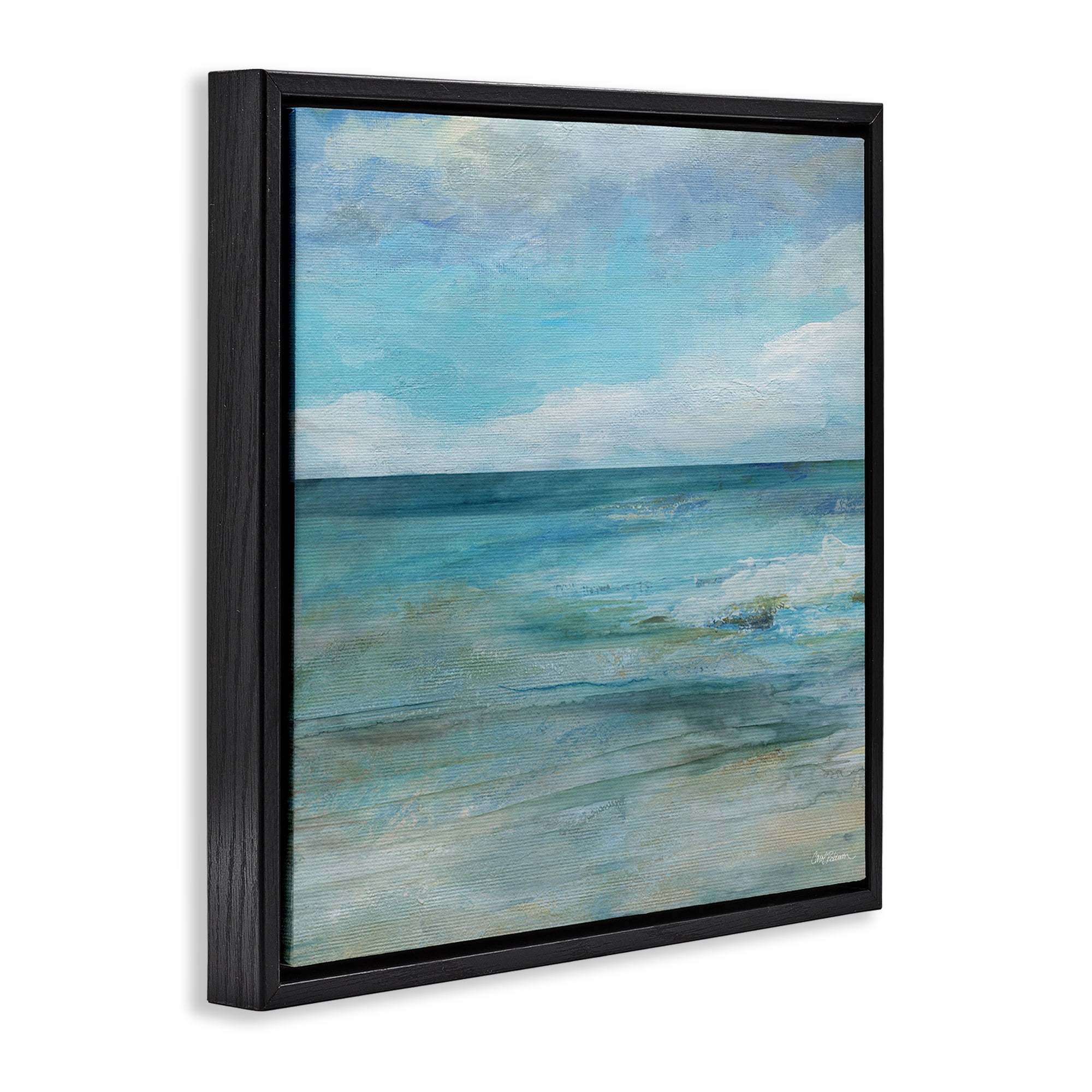 Stupell Industries Aqua Seascape Tranquility Black Framed Floater Canvas Wall Art, design by Carol Robinson