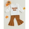 thumbnail image 2 of Infant Baby Girl 2Pcs Halloween Outfits Long Sleeve Letter Print Sweatshirt + Ribbed Pants Set Toddler Clothes, 2 of 8