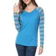 thumbnail image 2 of INSPIRE CHIC Women's Striped Raglan Long Sleeve V Neck T-shirt, 2 of 7