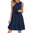 thumbnail image 5 of aohooy Linen Mini Dress for Women Casual Crew Neck Sleeveless Mini Dresses Loose Summer Cotton Flowy Pleated Tiered Beach Sundress Navy,XXL, 5 of 8