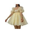 thumbnail image 1 of xiaxaixu Robe d'Été Bouffante pour Femme, Robe Courte une-Pièce à Encolure Carrée et Manches Bouffantes Unie pour Dames, Rose/violet/jaune, 1 of 9