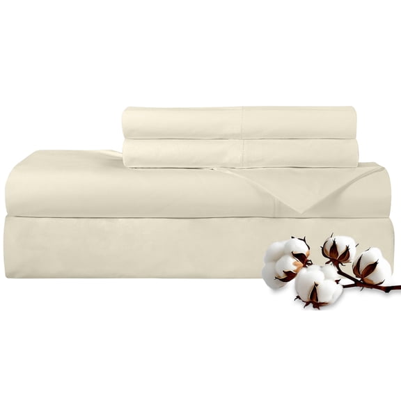ROYALE LINENS 300 Thread Count 100% Long Staple Combed Cotton Sheet Set - 4 Piece King Bed Sheets - 1 Fitted, 1 Flat & 2 Pillow Cases - Soft Cool & Crisp Sheet Set (King, Ivory)