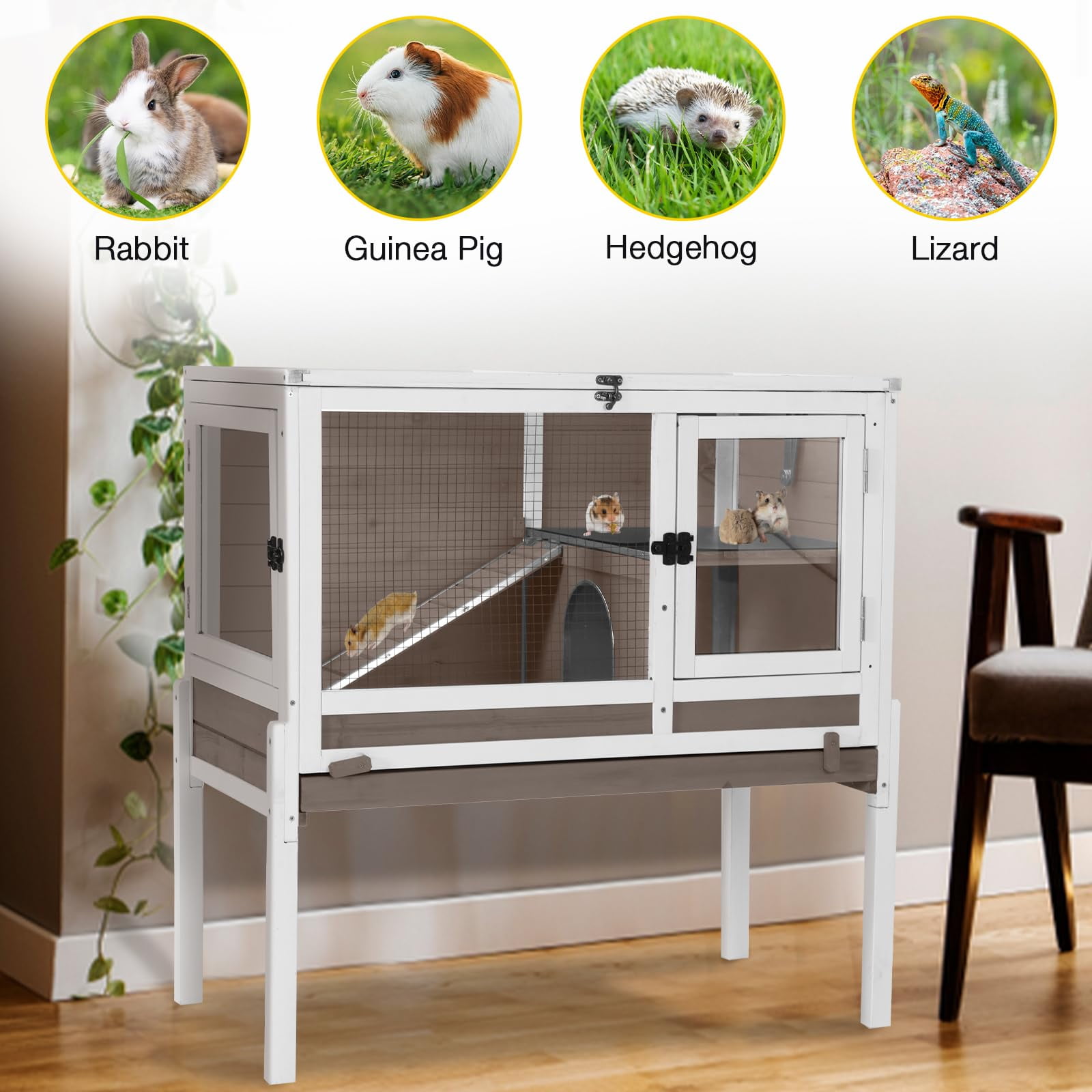 Aivituvin Guinea Pig Cages Indoor Rabbit Hutch with Removable Stand Anti Chewing - Brown