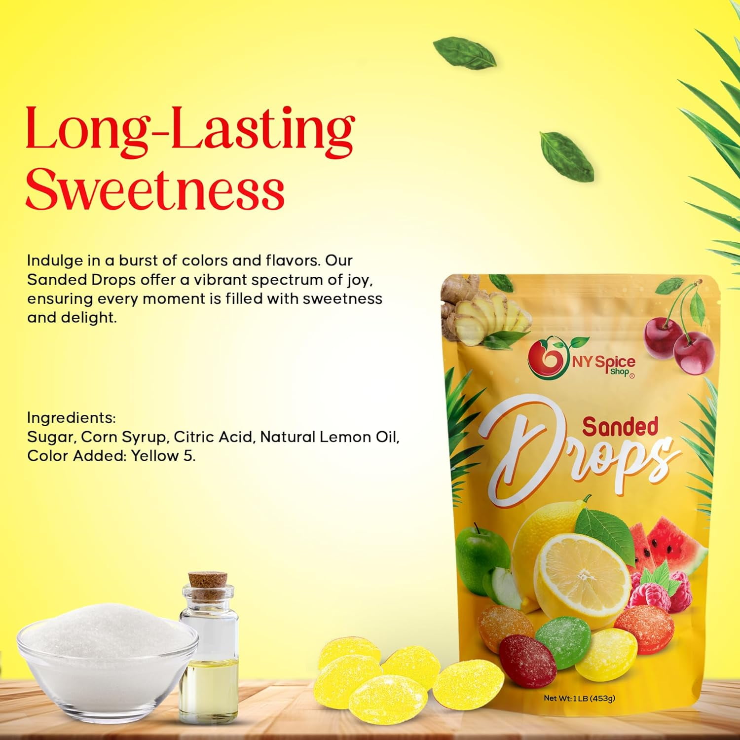 NY SPICE SHOP Lemon Sanded Candy Drops - 3 Pound - Classic Lemon Drops Hard Candy - Sour Lemon Hard Candy - Lemon Candy Drops - Old Fashioned Sanded Drops - Perfect for Snacking, Sharing & Decor